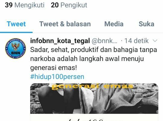 Diseminasi Informasi P4GN melalui Twitter BNNK Tegal