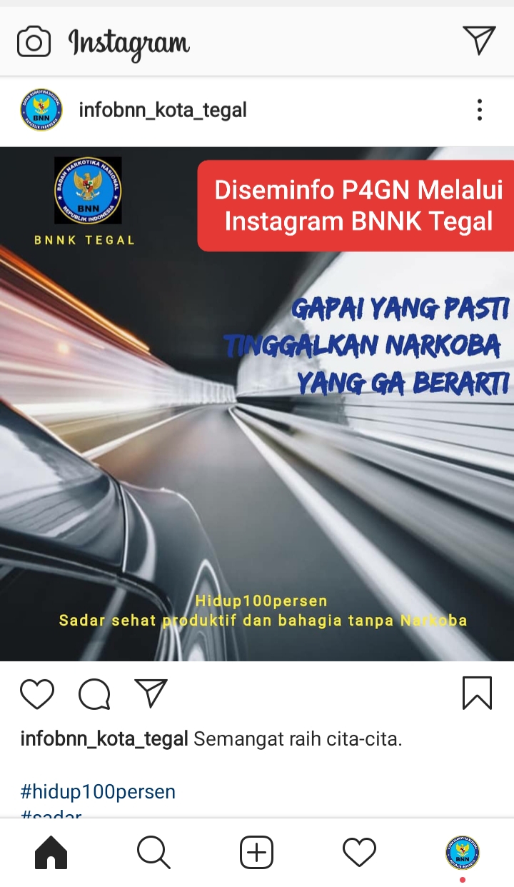 Penyampaian Informasi P4GN melalui Instagram BNNK Tegal. Penyampaian Informasi P4GN melalui Instagram BNNK Tegal.