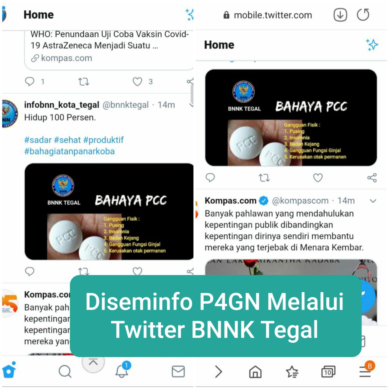 Penyampaian Informasi P4GN melalui twitter BNNK Tegal Penyampaian Informasi P4GN melalui twitter BNNK Tegal