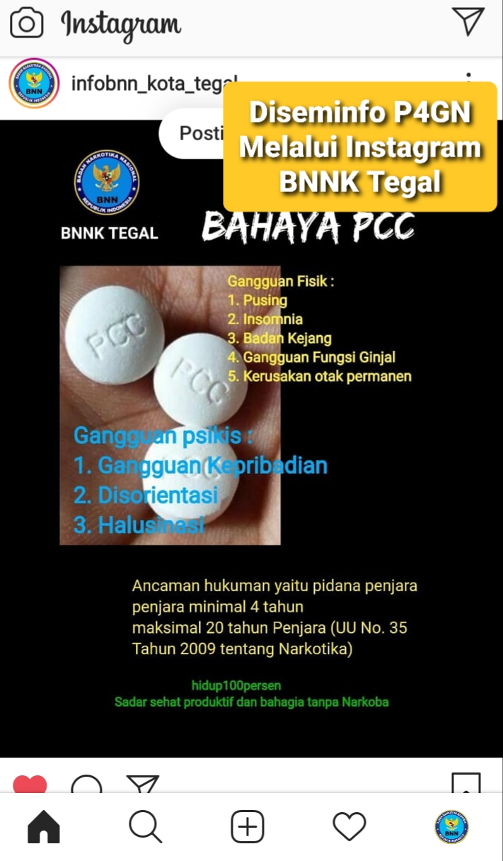 Penyampaian Informasi P4GN melalui Instagram BNNK Tegal Penyampaian Informasi P4GN melalui Instagram BNNK Tegal