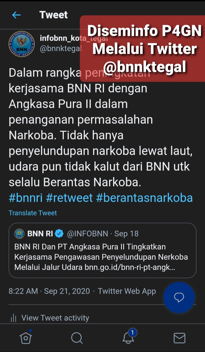 Penyampaian Informasi melalui Twitter BNNK Tegal Penyampaian Informasi melalui Twitter BNNK Tegal