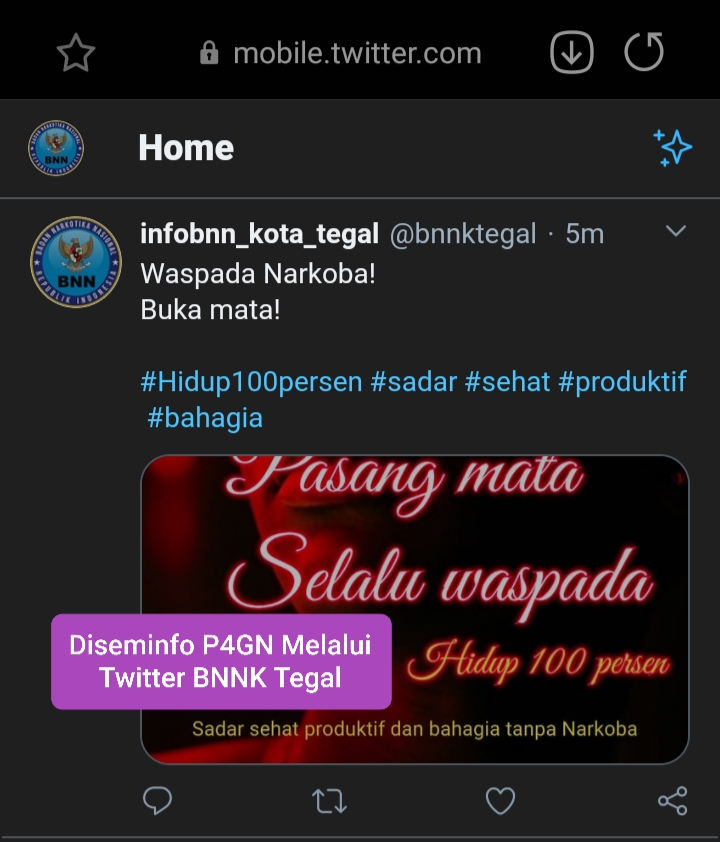 Penyampaian Informasi melalui twitter BNNK Tegal Penyampaian Informasi melalui twitter BNNK Tegal