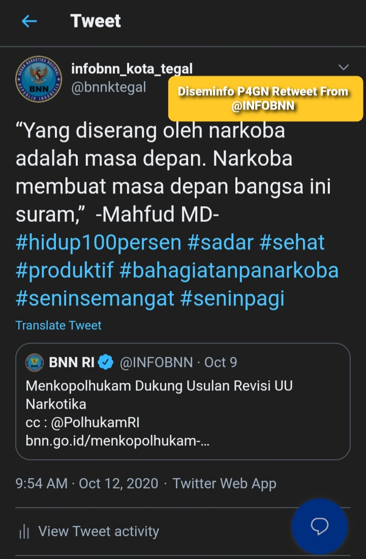 Diseminasi Informasi P4GN melalui Retweet from @infobnn Diseminasi Informasi P4GN melalui Retweet from @infobnn