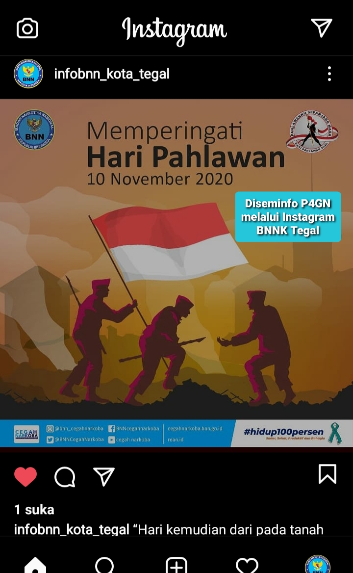 Diseminasi Informasi P4GN melalui Instagram BNNK Tegal Diseminasi Informasi P4GN melalui Instagram BNNK Tegal