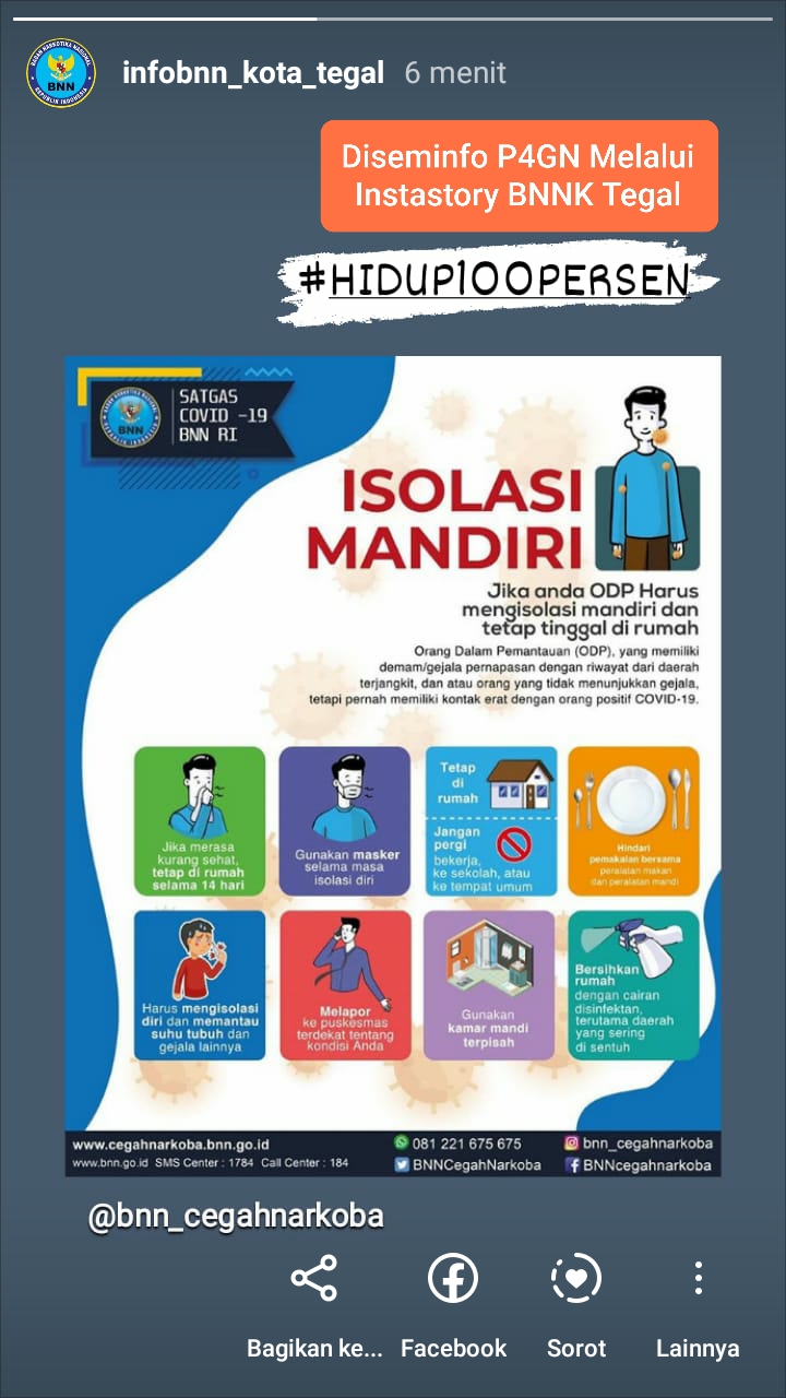 Diseminasi Informasi P4GN melalui Instastory BNNK Tegal Diseminasi Informasi P4GN melalui Instastory BNNK Tegal