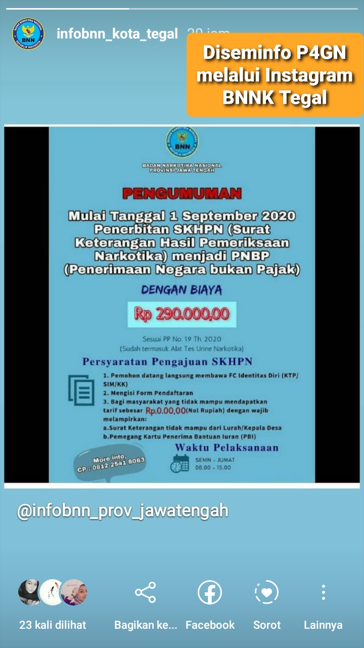 Diseminasi Informasi melalui Instagram (infobnn_kota_tegal BNNK Tegal) Diseminasi Informasi melalui Instagram (infobnn_kota_tegal BNNK Tegal)