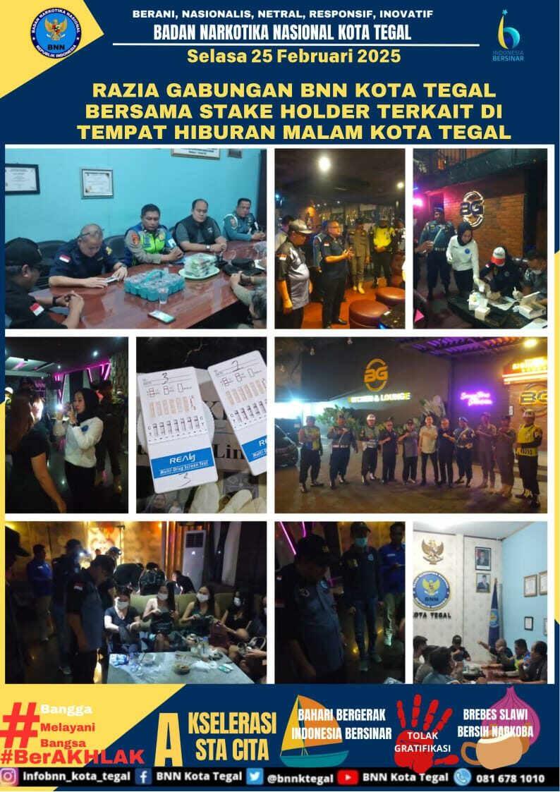 Razia Gabungan BNN Kota Tegal bersama Stake Holder terkait di Tempat Hiburan malam Kota Tegal Razia Gabungan BNN Kota Tegal bersama Stake Holder terkait di Tempat Hiburan malam Kota Tegal