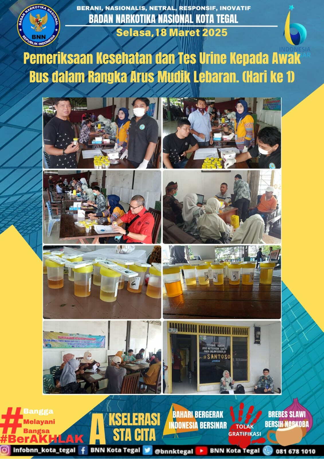 Kegiatan pemeriksaan Kesehatan dan Tes Urine Kepada Awak Bus Dalam Rangka Arus mudik lebaran. ( Hari ke 1) Kegiatan pemeriksaan Kesehatan dan Tes Urine Kepada Awak Bus Dalam Rangka Arus mudik lebaran. ( Hari ke 1)