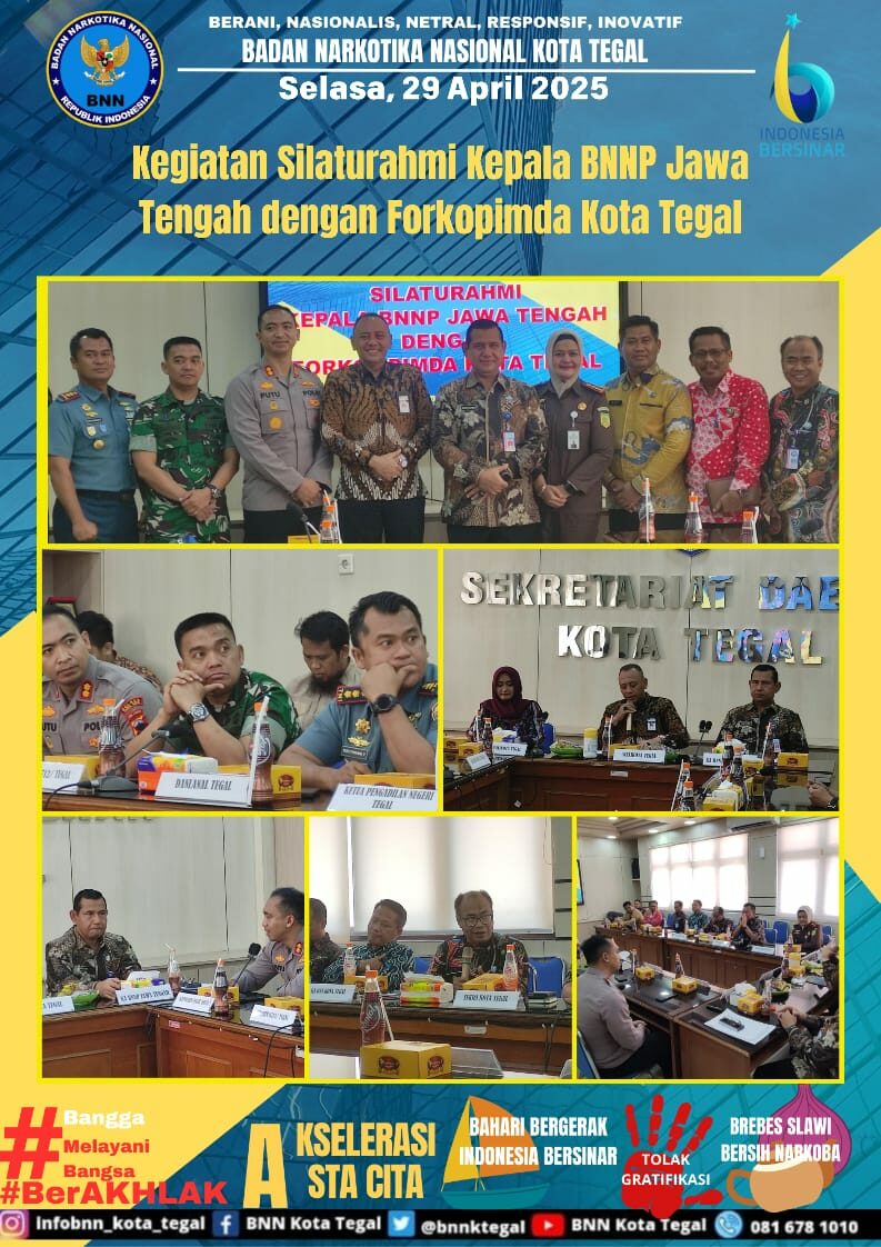 Kegiatan Silaturahmi Kepala BNNP Jawa Tengah dengan Forkopimda di Ruang Lt. 1 Setda Kota Tegal Kegiatan Silaturahmi Kepala BNNP Jawa Tengah dengan Forkopimda di Ruang Lt. 1 Setda Kota Tegal